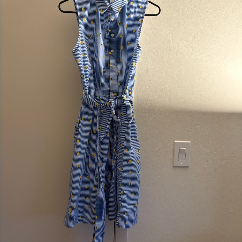 J. Crew Blue and White Striped Dress with Yellow Accents